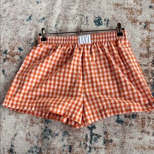 SHEIN Orange Gingham High Waist Shorts